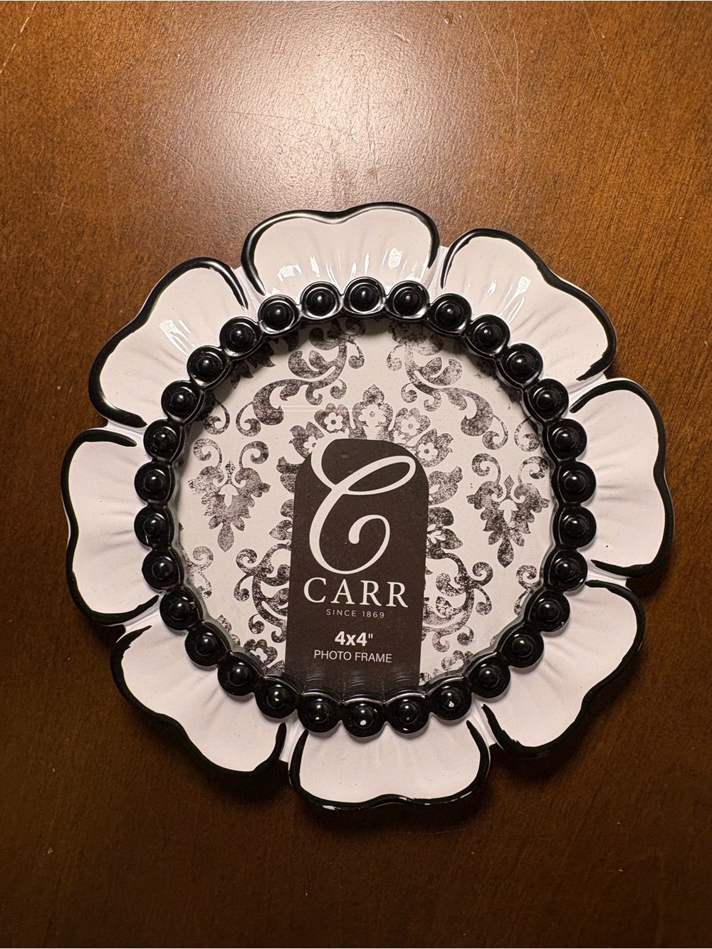 Carr Black and White Floral Scalloped 4x4 Photo Frame